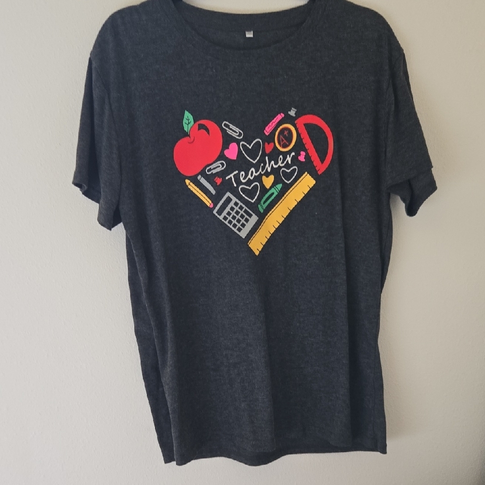 Teacher Heart Graphic Tee - Dark Gray
